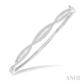1 ctw Elongated Twist Pattern Baguette and Round Cut Diamond Fashion Bangle in 14K White Gold